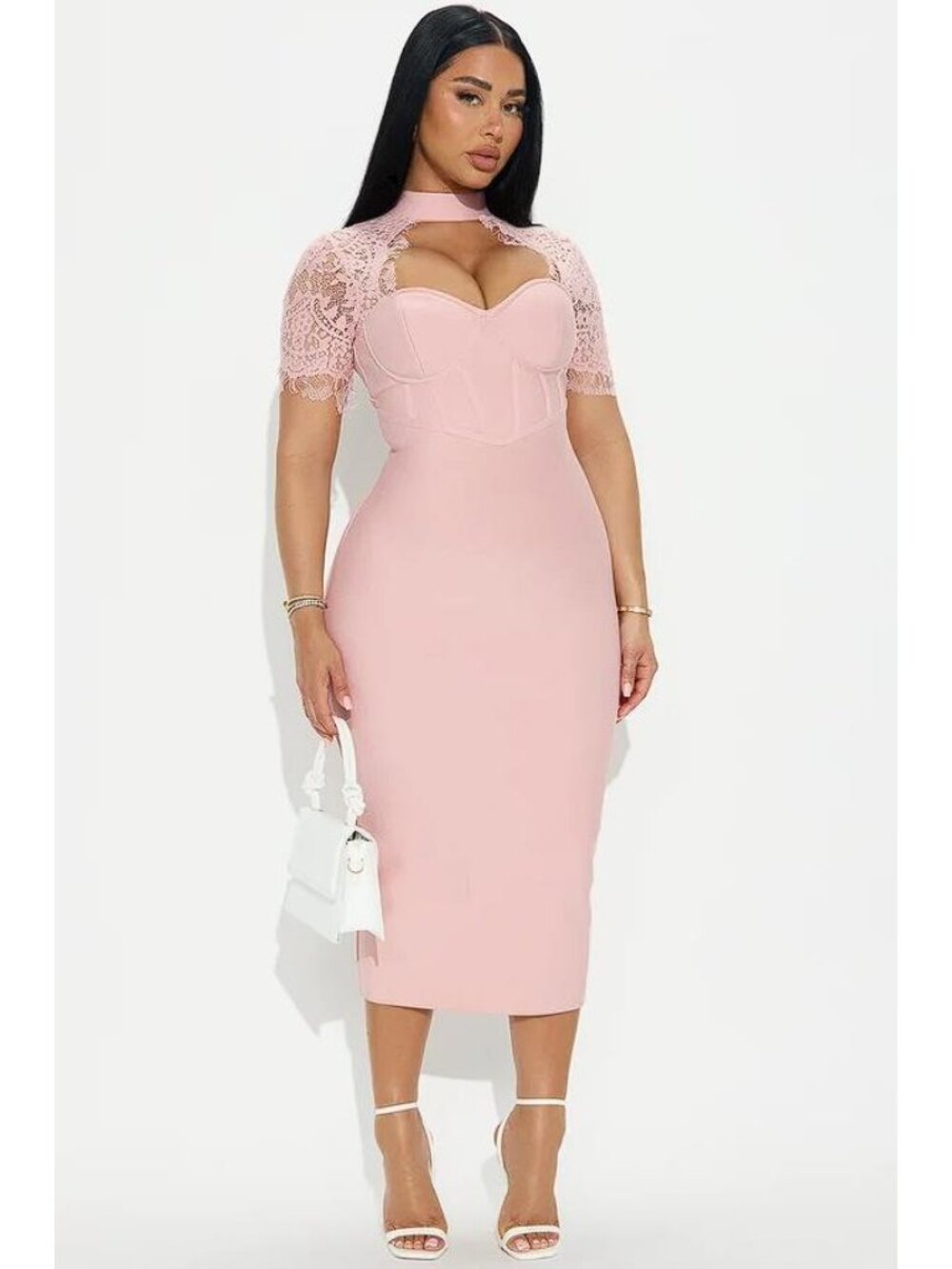 FASHION NOVA Women's Limitless Potential Bandage Midi Dress Size 1X in Blush